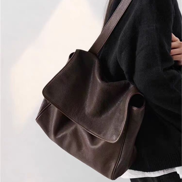 Original Flap Messenger Bag For Women - Vintage Versatile Commuter Large Capacity Top Grain Vegetable Tanned Cowhide Crossbody Casual Bag - Thumbnail 2