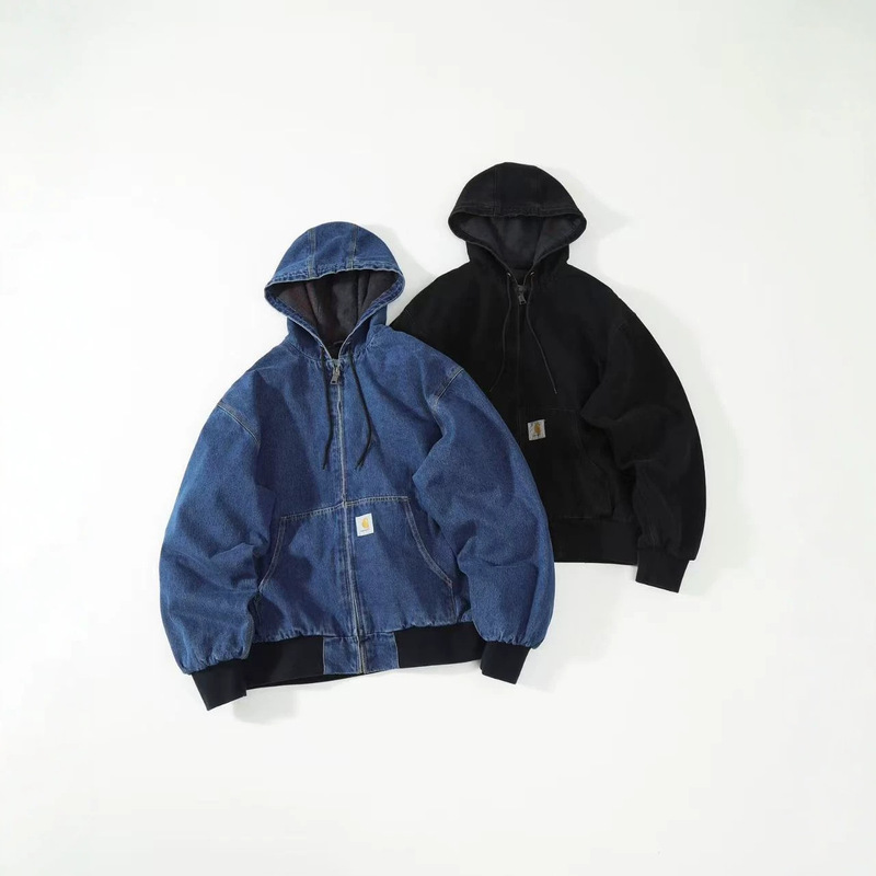 Carhartt J140 Active Washed Vintage Denim Workwear Lightweight Hooded Jacket