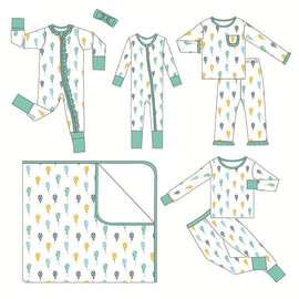 夏季欧美风儿童连体衣宝宝竹纤童装满印双拉链婴儿睡衣爬爬服连身