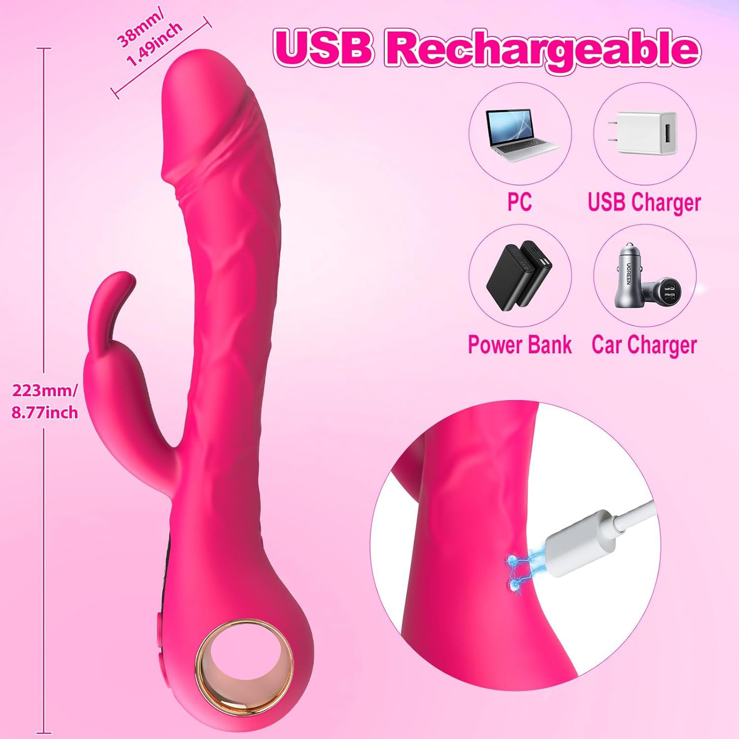 Vibrador de punto G con función de penetración automática, estimulación hueca, dorado, para la mano derecha.