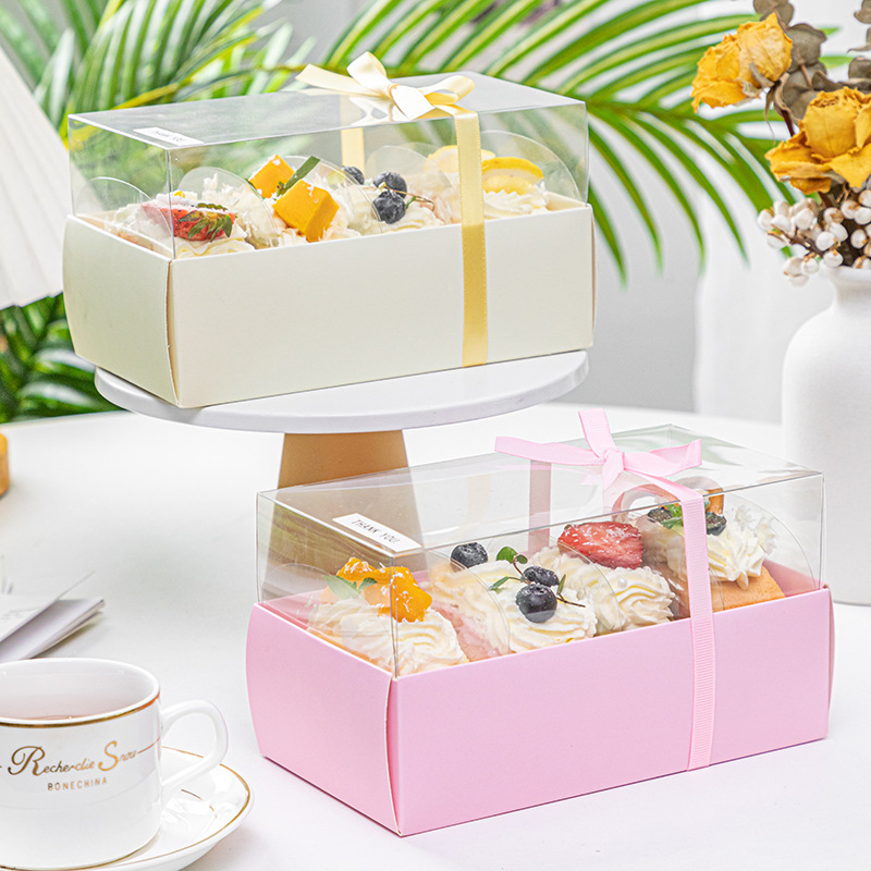 日式蛋糕卷卷包装盒分隔片毛巾卷切件蛋糕透明西点甜品打包盒