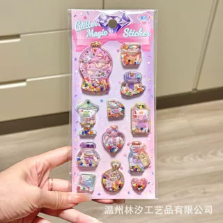 3D注水摇摇乐贴纸卡通可爱定制贴纸装饰浮雕水晶贴纸日系风格