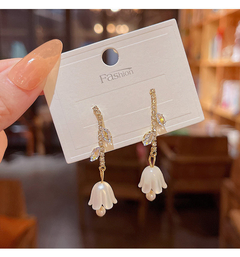 Fashion Flower Copper Drop Earrings Tassel Acrylic Zircon Copper Earrings 1 Pair