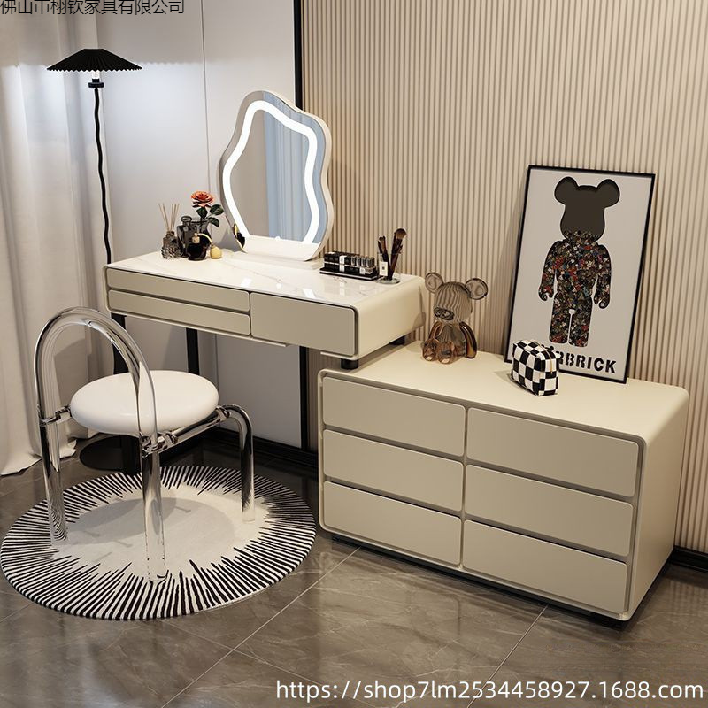 Dressing Table Multi-Functional Combination Bedroom Cream Style Retractable Storage Cupboard Modern Simple Desk Integrated Dressing Table