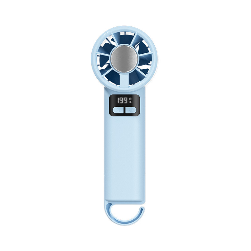 Nuevo modelo 2026: Mini ventilador portátil recargable por USB con pantalla digital, 199 velocidades, refrigeración por semiconductor y mosquetón para exteriores.