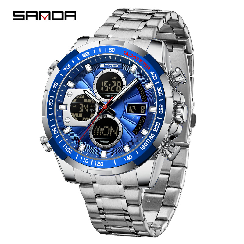 Reloj SANDA para hombre Reloj despertador cronógrafo impermeable Reloj electrónico Reloj deportivo luminoso multifuncional 5105