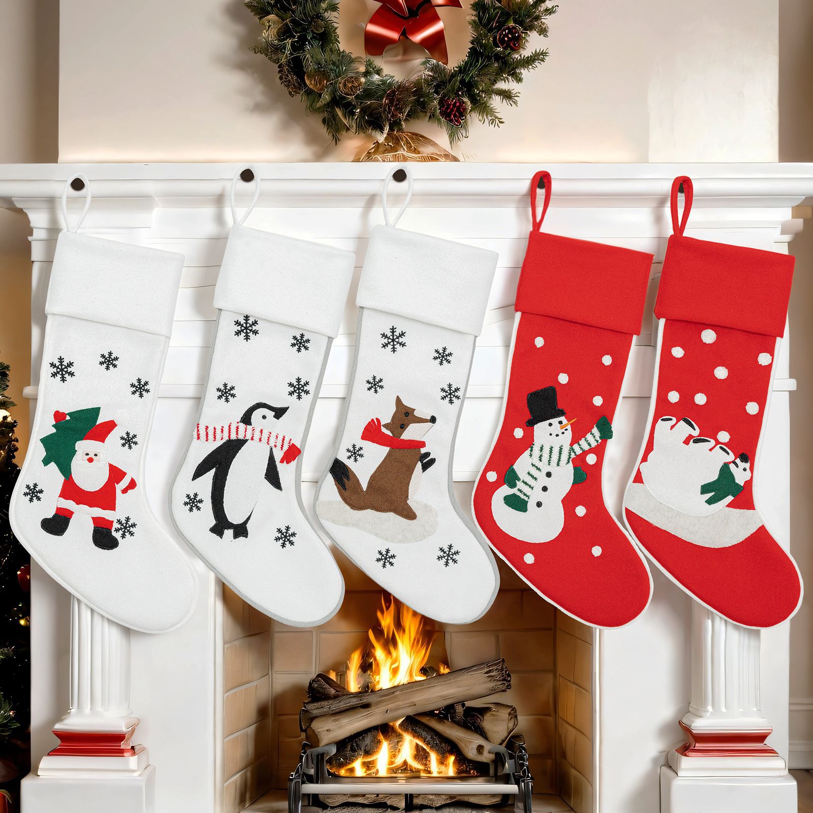 Navidad transfronteriza calcetines de Navidad blancas lindas calcetines de decoración de Navidad de dibujos animados grandes bolsas de regalo de pingüino bolsas de dulces