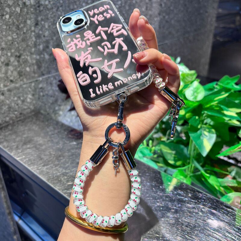 Ins-style floral print elastic telephone cord wrist strap anti-lost portable retractable keychain phone accessory Ins-style floral print elastic telephone cord wrist strap anti-lost portable retractable keychain phone accessory
