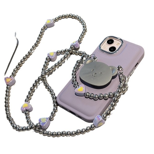 Suitable for Apple 15 mobile phone case, cute bear, new iPhone13 protective cover 14Promax crossbody chain for women