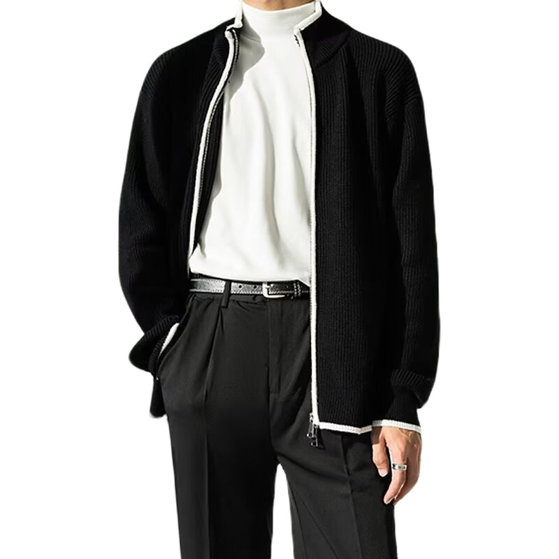 Explosiones transfronterizas de tamaño europeo de gran tamaño cardigan jersey suéter hombre chaqueta de color chaqueta de fábrica de negocios maduros al por mayor