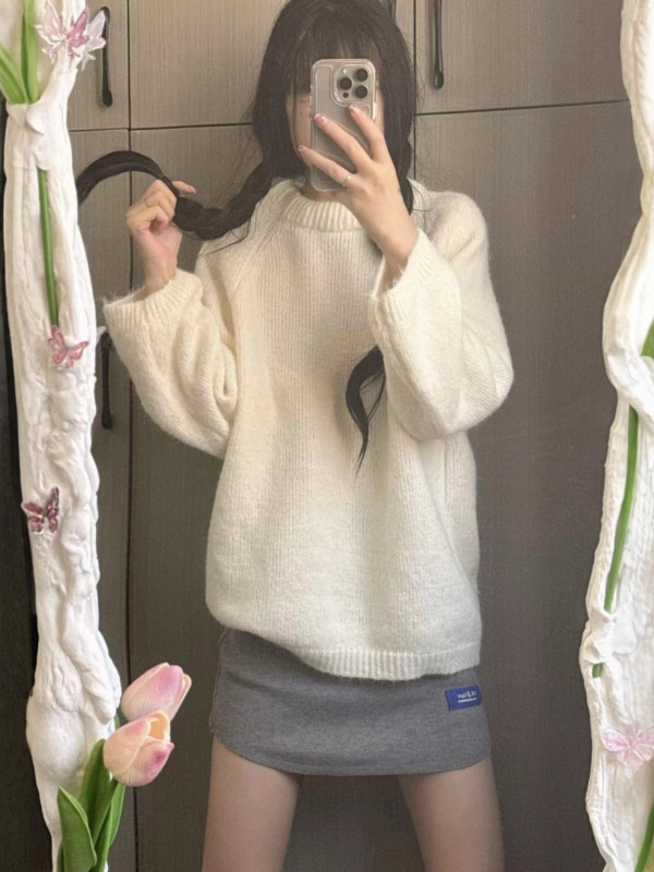 YS秋冬韩系高级感小女人气质设计感露背针织衫波点丝巾软糯毛衣女|undefined