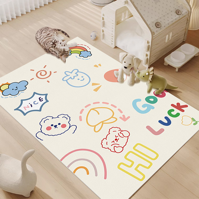 Cartoon Thickened Pvc Wipe-Clean Floor Mat, Waterproof and Urine-Proof Pet Fence Mat, No-Wash Dirt-Resistant Wipeable Dining Mat for Cats and Dogs