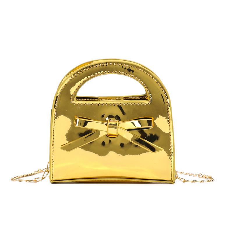 Bolsa de cadena de laca de moda brillante, dulce y lindo, bolso de arco para niñas, bolso para niños de color sólido