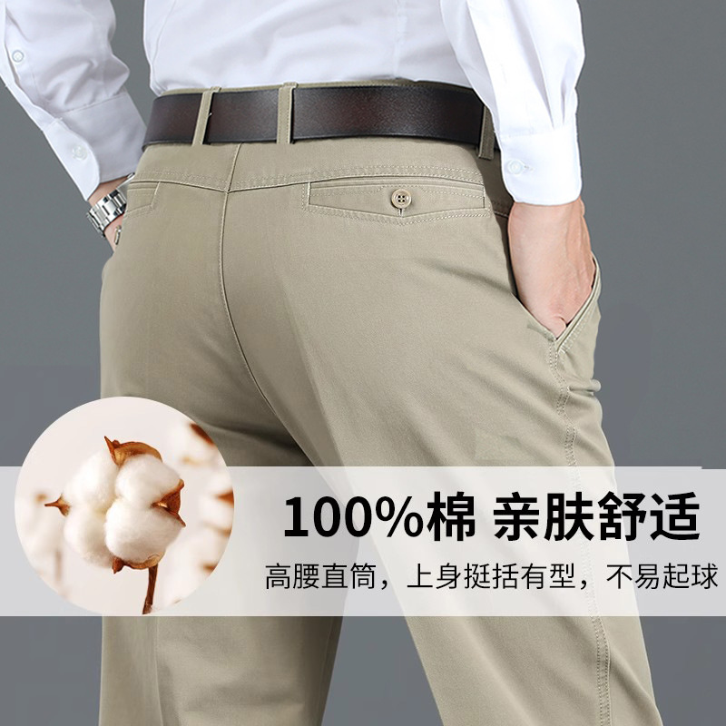 Cross-Border Summer Men's Straight Casual Pure Cotton Loose Trousers No-Iron Anti-Wrinkle Business Formal Trousers Wholesale