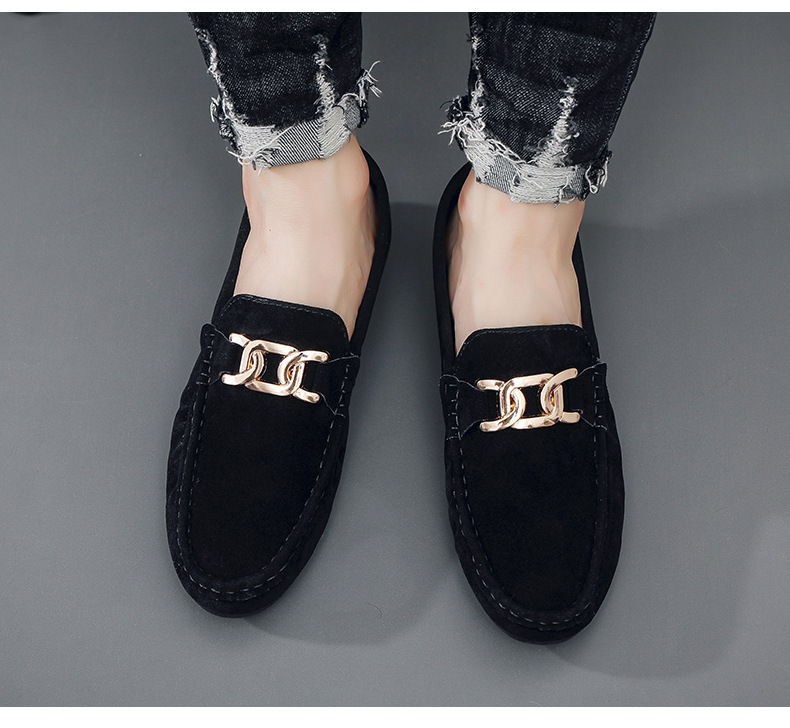 New frosted suede lazy man slip-on small leather shoes loafer driving shoes man_voghion.com