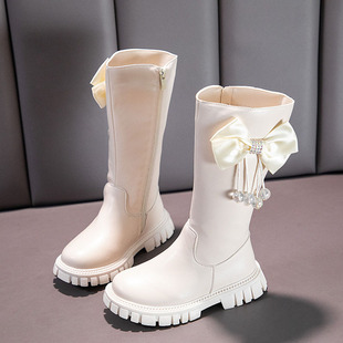 Girls' Boots Long Princess Fashionable Boots Kidsren's Boots High Boots Autumn and Winter New Girls Soft-Soled Leather Boots