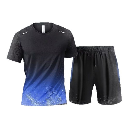 Foreign trade leftover set: short-sleeved T-shirt and ice-silk quick-drying basketball/running shorts—men's casual sportswear.