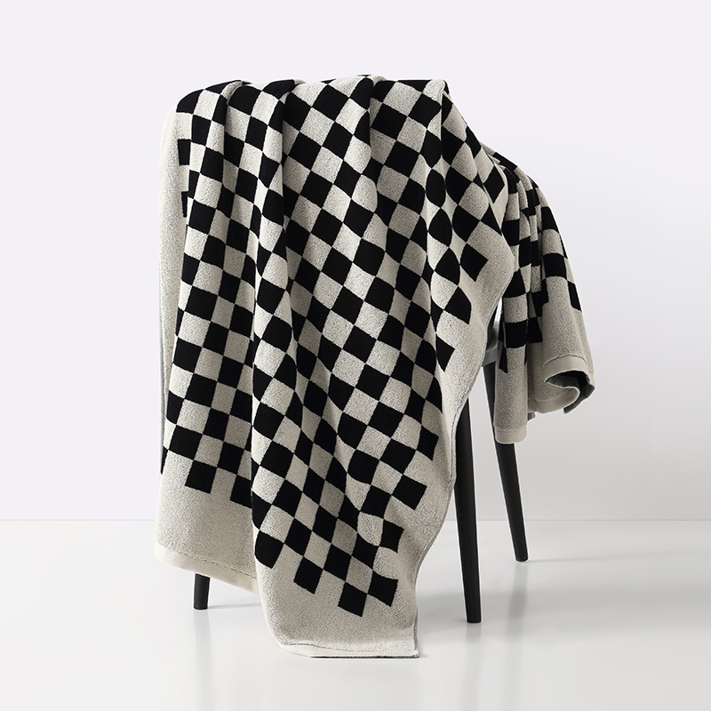 Cross-Border Popular Houndstooth Pattern Pure Cotton Custom Towel Bath Towel Adult Large Towel Pure Cotton Absorbent Skin-Friendly Thickened Bath Towel