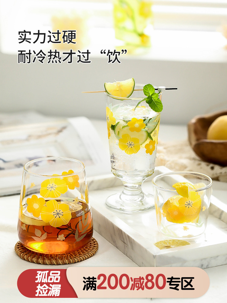 444Z批發【200-80】玻璃杯套裝家用高硼硅可愛喝水杯子女夏季ins