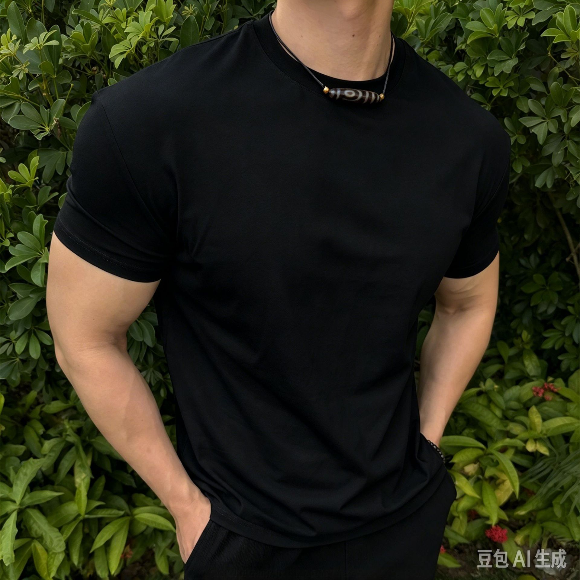 Sports Outdoor Men's Short-Sleeved Training T-Shirt for Men, High-Elastic Sweat-Absorbent Cotton, Breathable, Quick-Drying, Large Round Neck, Pure Color Sports T-Shirt