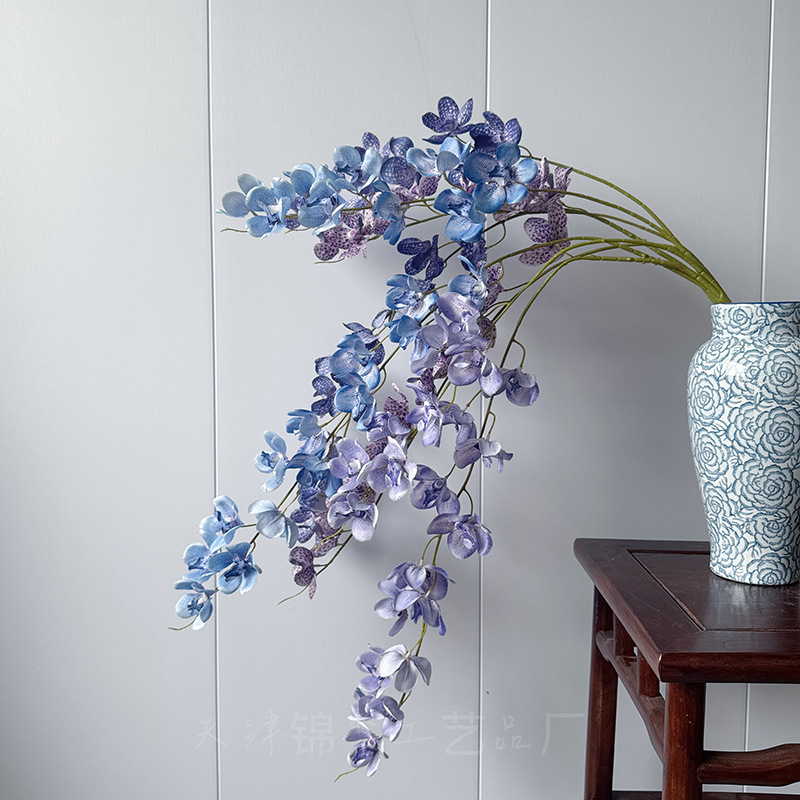 2-Prong Silk Screen Phalaenopsis Butterfly Orchid Artificial Flower Wedding Flower Scene Layout Cross-Border Wholesale Artificial Flower Fake Flower