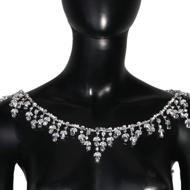 Europa y América sexy hoja borla cadena del hombro moda lujo rhinestone cuerpo cadena exagerada accesorios cuerpo cadena image 5
