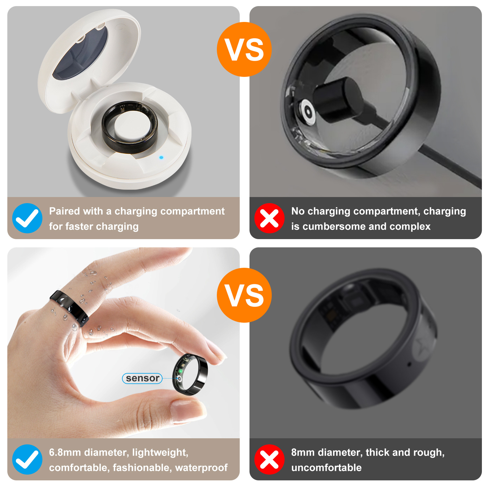 Anillo de salud inteligente con succión magnética Almacén de carga rápida Anillo inteligente Anillo inteligente Anillo de frecuencia cardíaca Almacén de carga