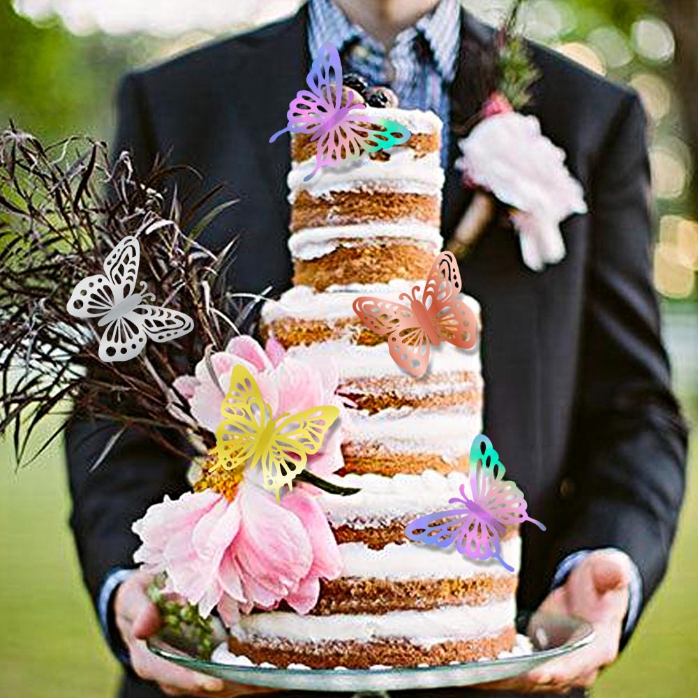 12 unids dorado 3D tridimensional hueco mariposa pegatinas de pared cumpleaños boda fiesta decoración de la pared sala de estar Decoración