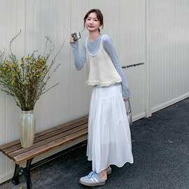 法式温柔风减龄休闲套装裙女2026春季针织背心打底衫半身裙三件套