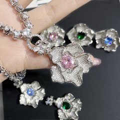 Versa重工奢華復古珠寶 鍍18K金人造祖母綠碧璽吊墜 活口曇花戒指