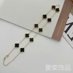 15mm高バージョン十花四葉草メッキ18k銀色両面貝母四葉草ネックレス指輪ピアスブレスレット