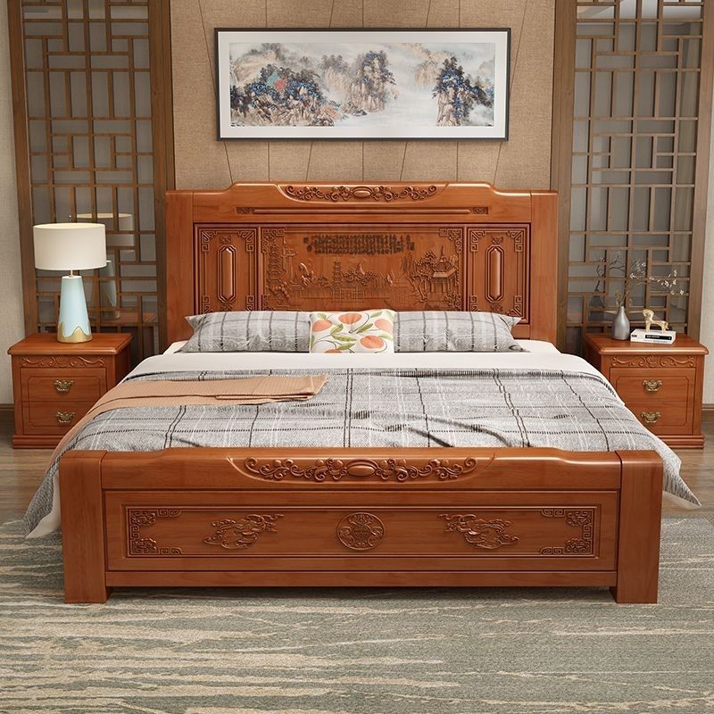 新款明清古典中式实木床1.8米双人床1.5米卧室加厚床头储物高箱床