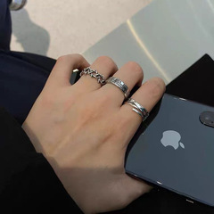 復古簡約做舊套裝戒指女開口可調節  嘻哈男潮時尚個性食指戒指環