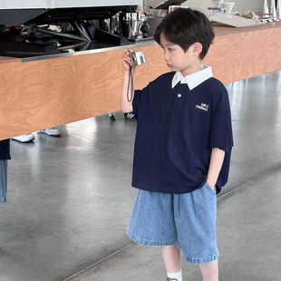 New Style Children's Summer Clothing Boys' Short-Sleeved T-Shirts Polo Shirts New Style Medium and Large Boys' Half-Sleeved Tops