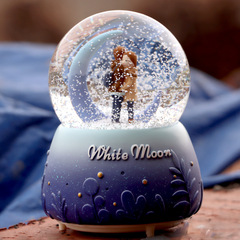 White Moonlight Couple Music Box Blue Purple Classic Snow Glowing Crystal Ball Ornament for Girls Birthday Gift Shop