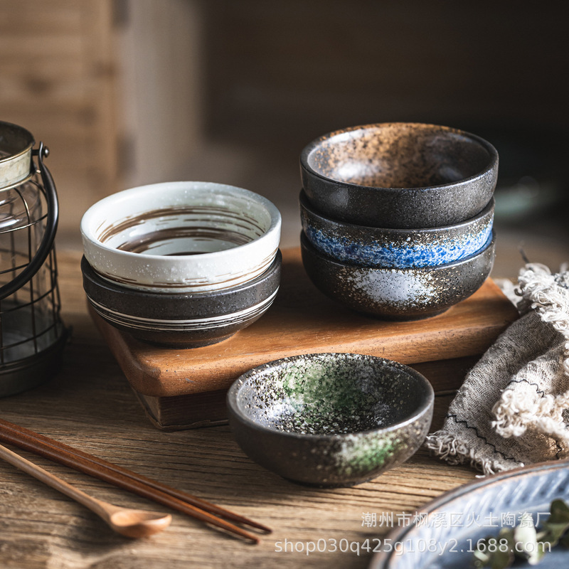 Japanese Style Tableware Ceramic Household Millet Rice Bowl Restaurant Commercial Creative Five-inch Korean Style Retro Single Rice Bowl Japanese Style Tableware Ceramic Household Millet Rice Bowl Restaurant Commercial Creative Five-inch Korean Style Retro Single Rice Bowl