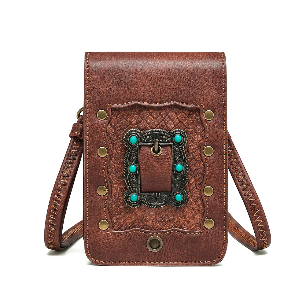 Nuevos productos europeos y americanos punk bolsos de mujer retro marrón al aire libre móvil cambio mini bolsos deportivos ociosos mini bolsos