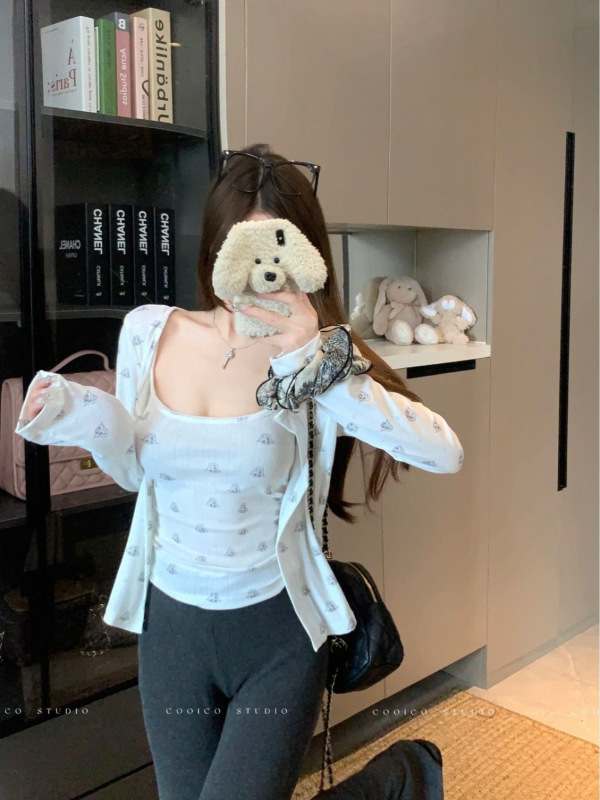辣妹纯欲风少女感减龄甜美套装女秋季长袖开衫吊带背心上衣两件套|undefined