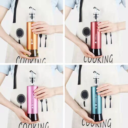 Stainless steel glass oil pot home kitchen soy sauce bottle cover leather sealed oil tank leak-proof seasoning vinegar bottle wholesale