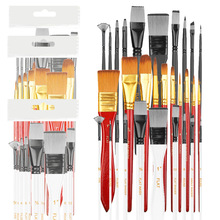 跨境亚马逊10支装学生油画笔木质颜料笔水粉笔套装美术diy油画笔