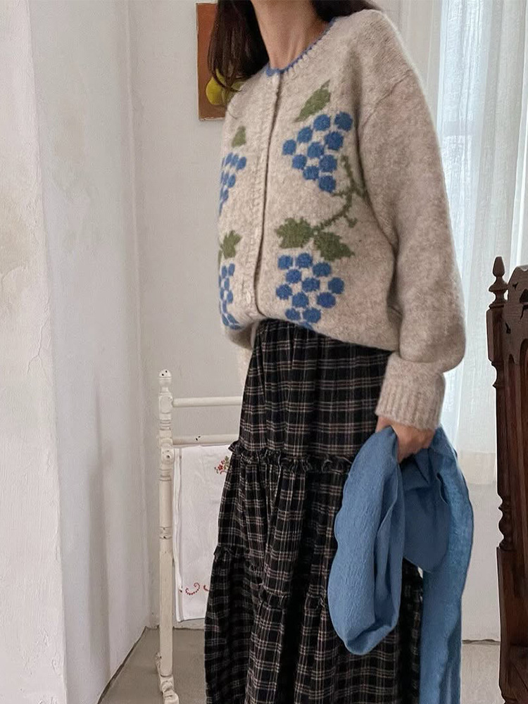 Temperamento de moda versátil estilo casual impresión corto de lana cardigan abrigo 2025 otoño nuevo estilo transfronterizo europeo y americano