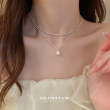 法式簡約不規則珍珠雙層項鏈時尚ins百搭鎖骨鏈高級感氣質項飾女