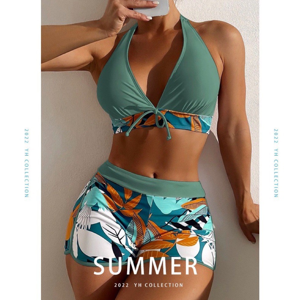 欧美亚马逊新款女士挂脖高腰泳裤分体泳衣女现货跨境bikini性感