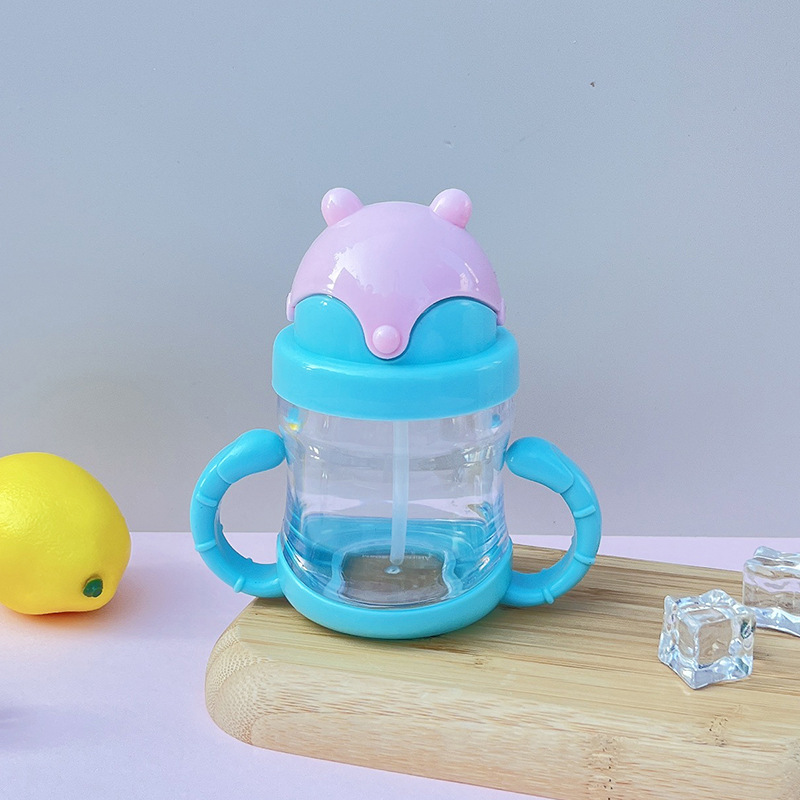 Taza con pajita para niños Pp de jardín de infantes más vendida, botella de agua transparente de plástico de una capa, taza con pajita creativa
