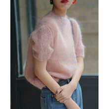 仅用于产品展示勿拍-干枯玫瑰粉色彷马海毛针织衫短袖女春秋毛衣
