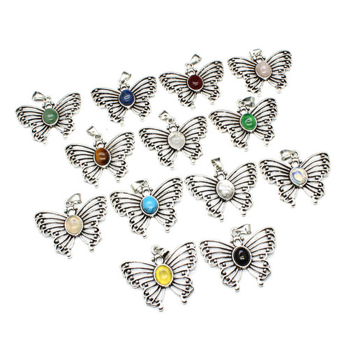 Cross-border crystal jewelry wholesale, personalized fashion hollow butterfly pendant, lapis lazuli pendant, street stall trinkets