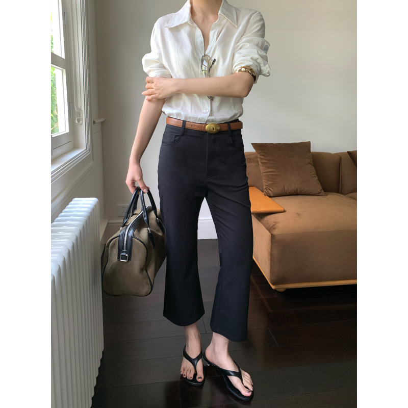 Icciicc Retro Revival Capri Pants with Slight Elasticity, Slim Fit, Cropped Pants, Slightly Flared Pants for Women, New Summer Style 2199