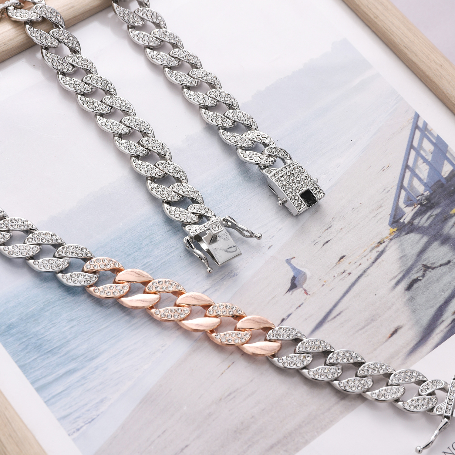 New hip-hop alloy Hiphop high-quality color blocking 15mm Cuban chain trendy necklace_voghion.com