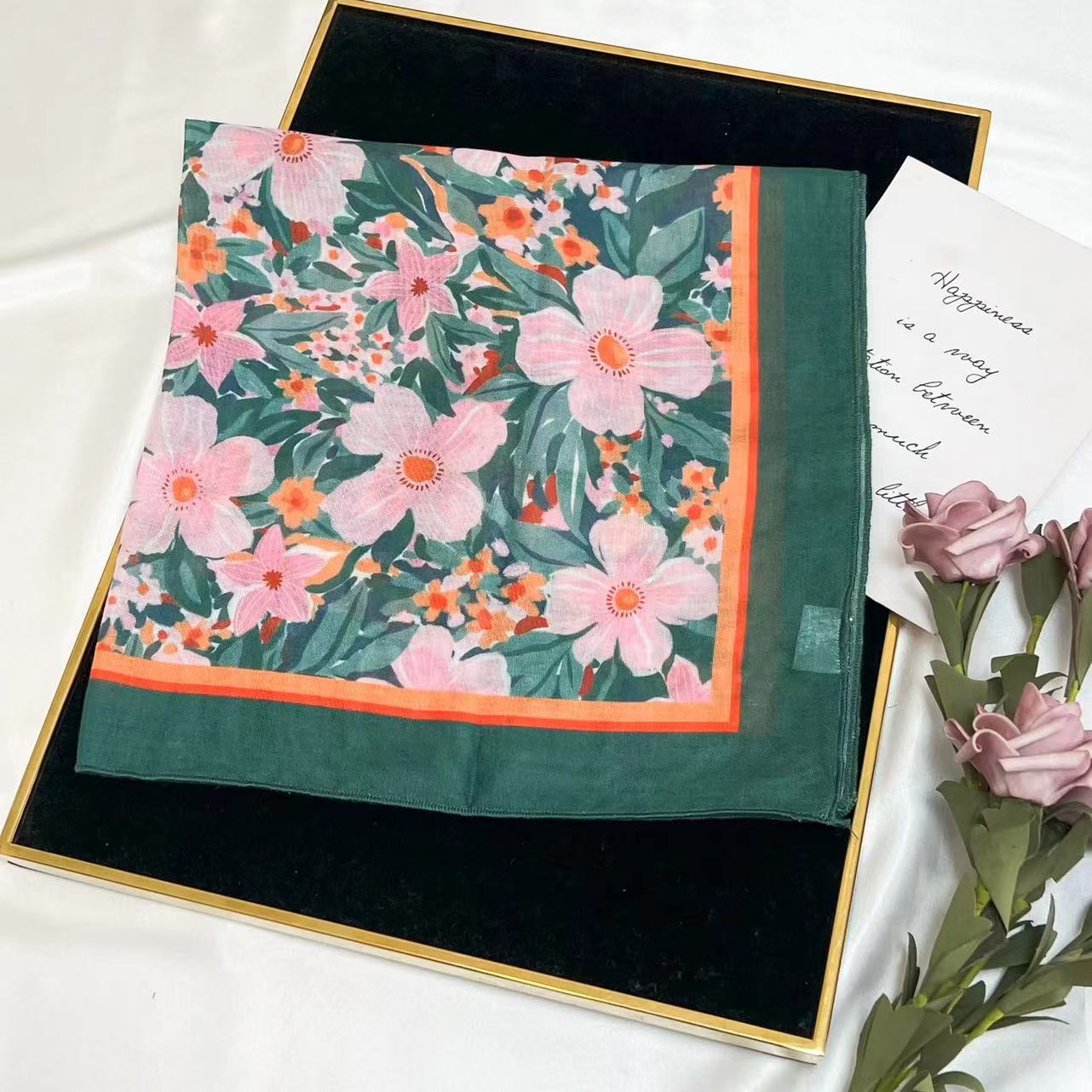 60g Weight Kerchief Classification Daily Occasion cotton and linen Material Flower Pattern Summer Season Women's Gender IG Style Style Women's IG Style Flower Cotton And Linen Kerchief 78