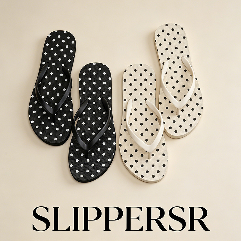 Black and white polka dot flip-flops for women, lightweight and non-slip, suitable for summer seaside vacations, Korean-style thong sandals for men Black and white polka dot flip-flops for women, lightweight and non-slip, suitable for summer seaside vacations, Korean-style thong sandals for men